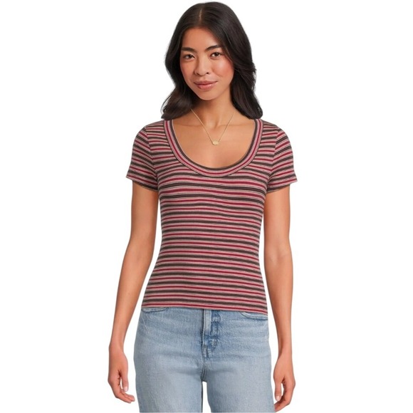 Madewell Women's XL Scoop Neck Striped T-Shirt Short Sleeve Casual Top NWT - Picture 1 of 10